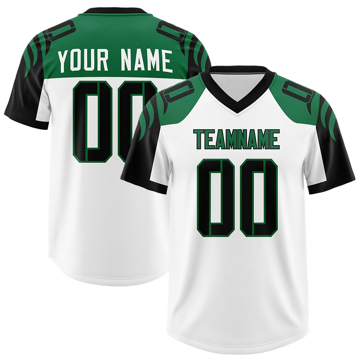 Custom White Black Raglan Sleeves Personalized Pattern Authentic Football Jersey