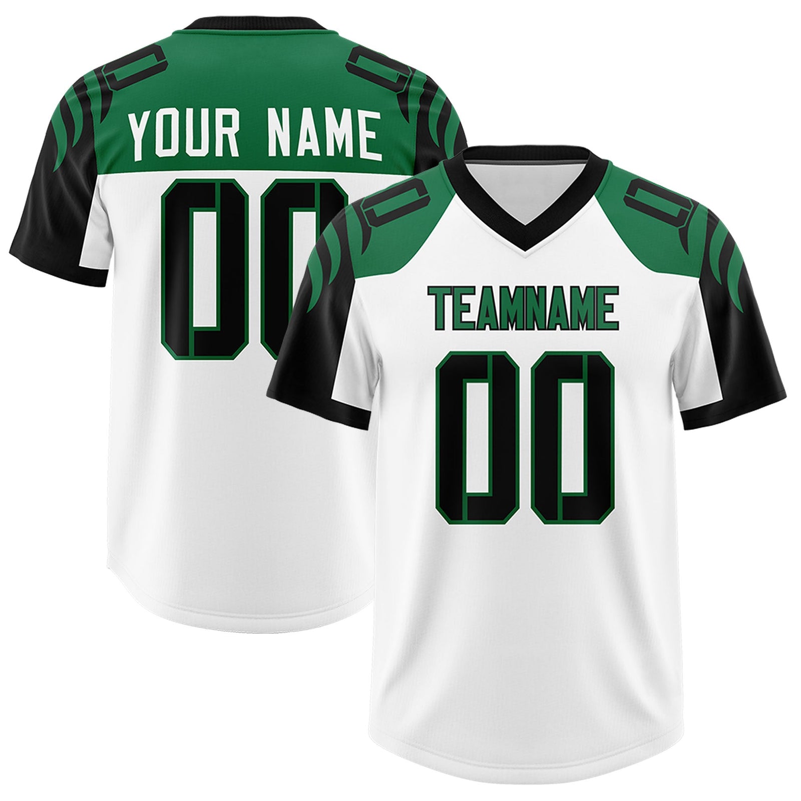 Custom White Black Raglan Sleeves Personalized Pattern Authentic Football Jersey