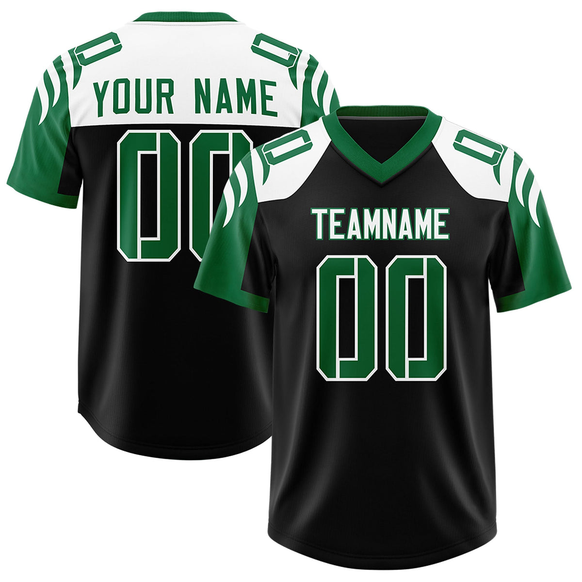 Custom Black Kelly Green Raglan Sleeves Personalized Pattern Authentic Football Jersey