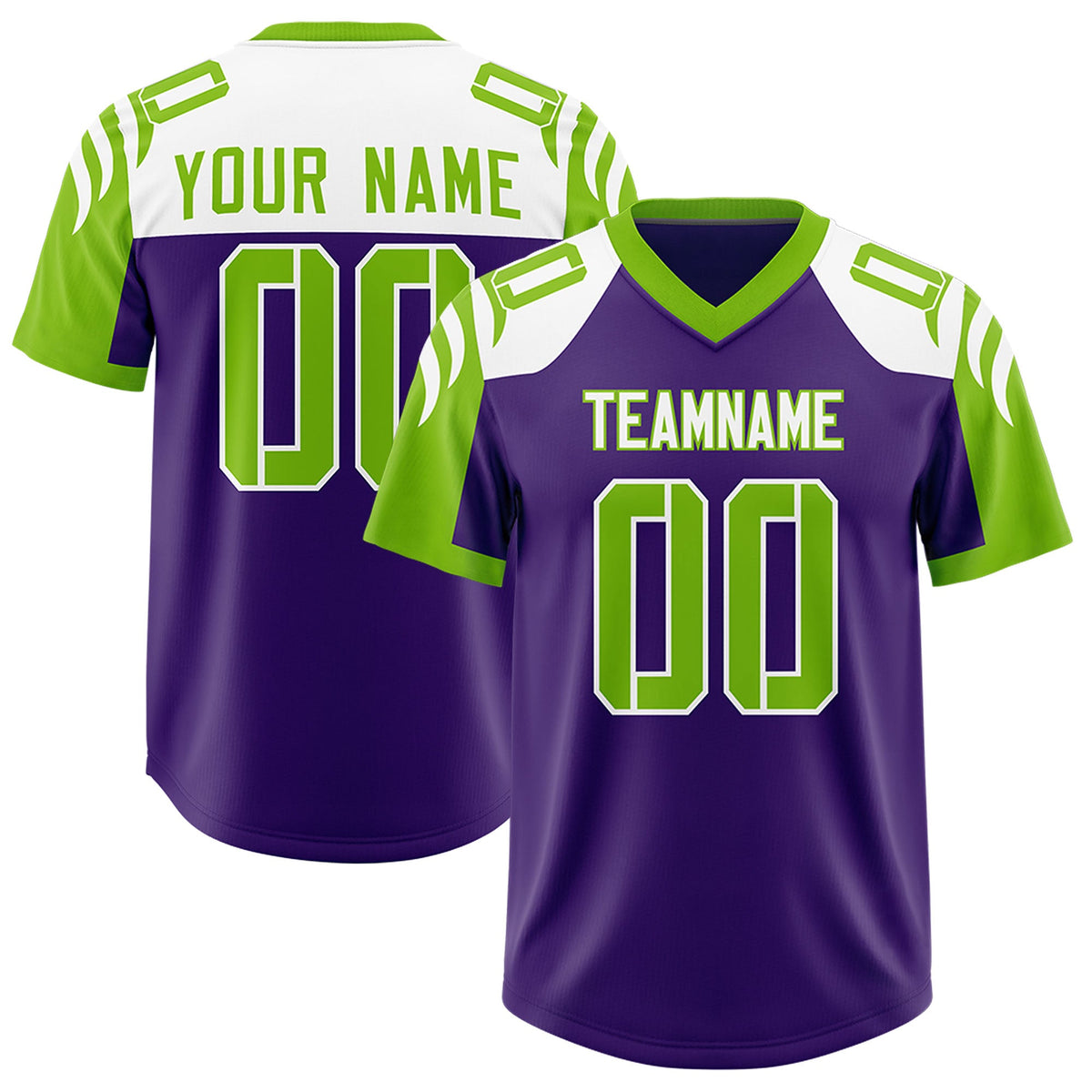 Custom Purple Neon Green Raglan Sleeves Personalized Pattern Authentic Football Jersey