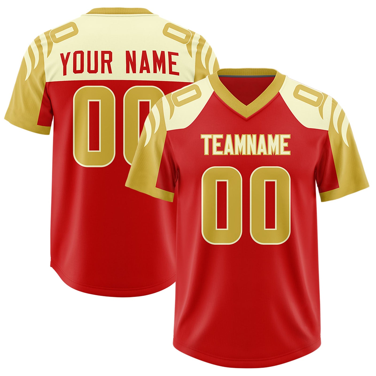 Custom Red Old Gold Raglan Sleeves Personalized Pattern Authentic Football Jersey