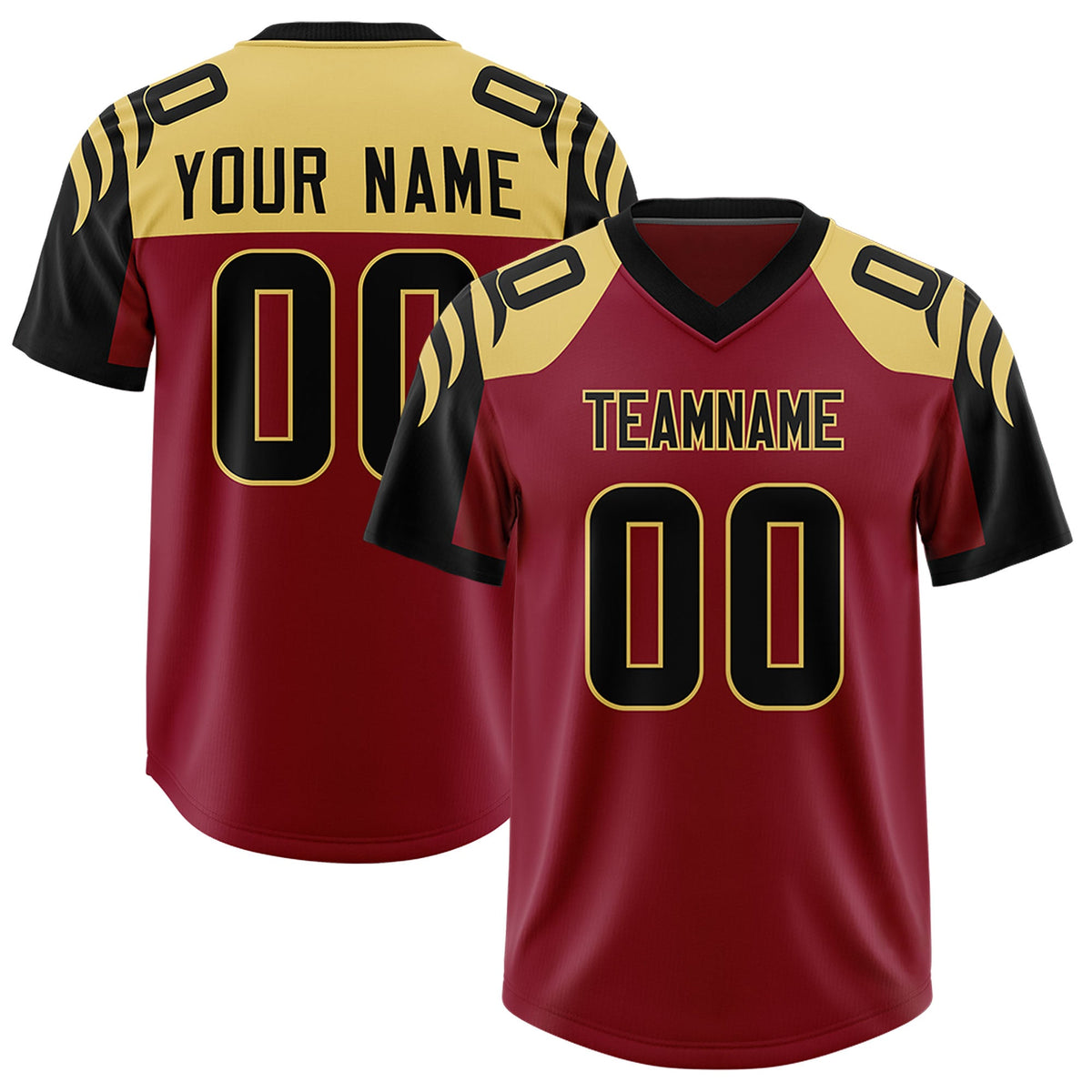 Custom Crimson Black Raglan Sleeves Personalized Pattern Authentic Football Jersey