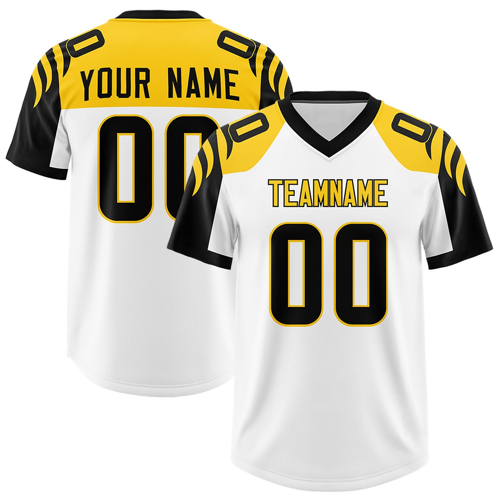 Custom White Black Raglan Sleeves Personalized Pattern Authentic Football Jersey