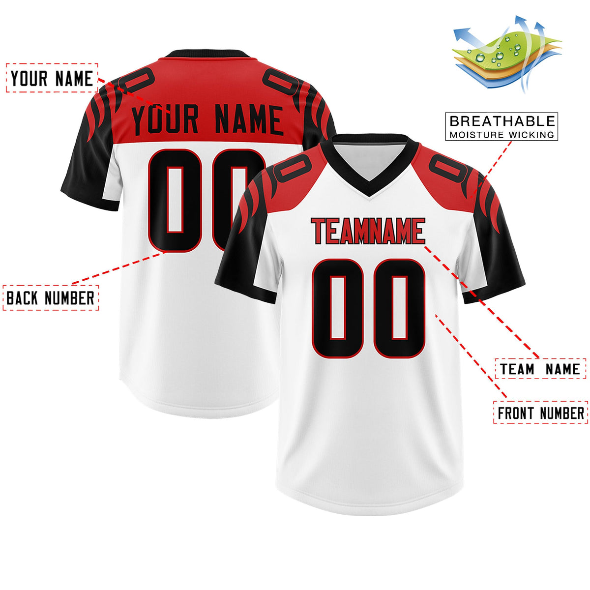 Custom White Black Raglan Sleeves Personalized Pattern Authentic Football Jersey