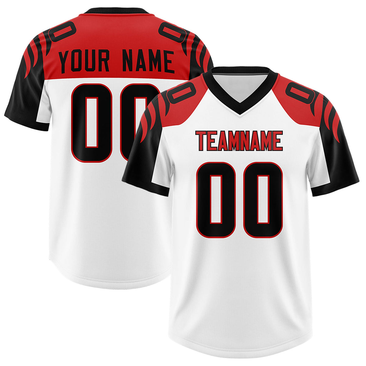Custom White Black Raglan Sleeves Personalized Pattern Authentic Football Jersey