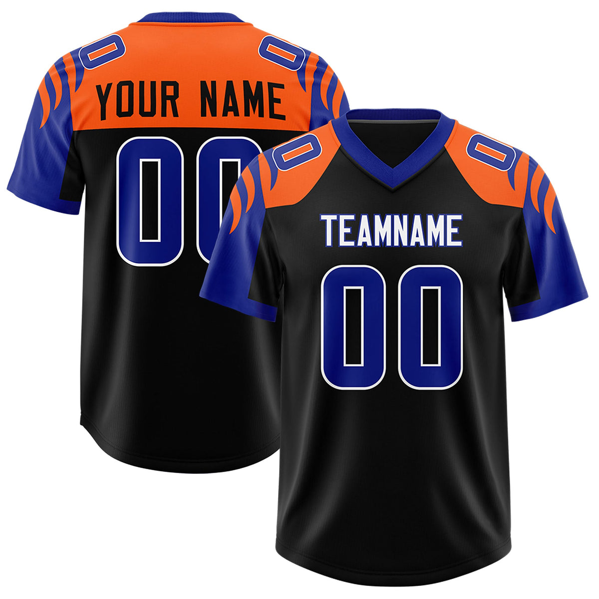 Custom Black Royal Raglan Sleeves Personalized Pattern Authentic Football Jersey