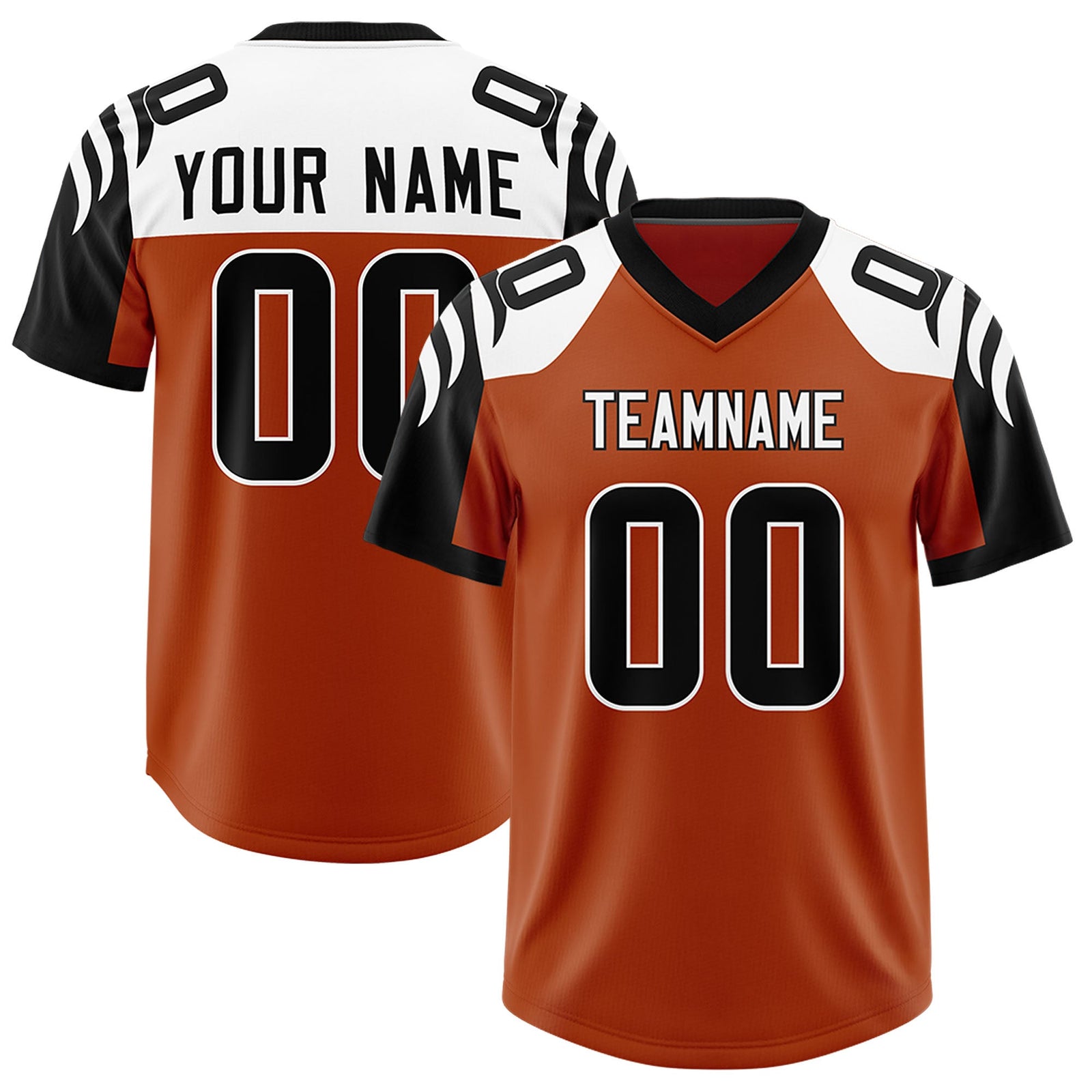 Custom Texas Orange Black Raglan Sleeves Personalized Pattern Authentic Football Jersey