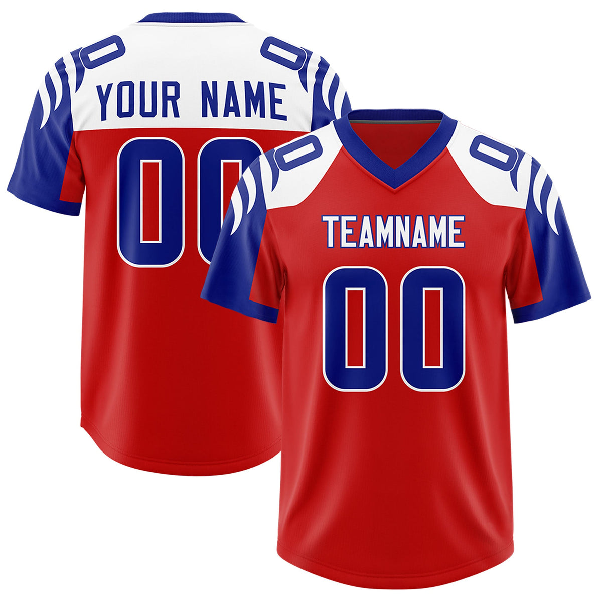 Custom Red Royal Raglan Sleeves Personalized Pattern Authentic Football Jersey