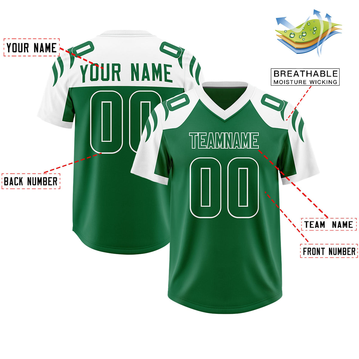 Custom Kelly Green White Raglan Sleeves Personalized Pattern Authentic Football Jersey