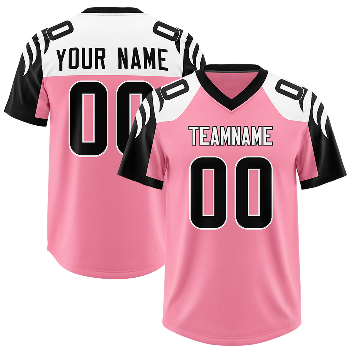 Custom Light Pink Black Raglan Sleeves Personalized Pattern Authentic Football Jersey