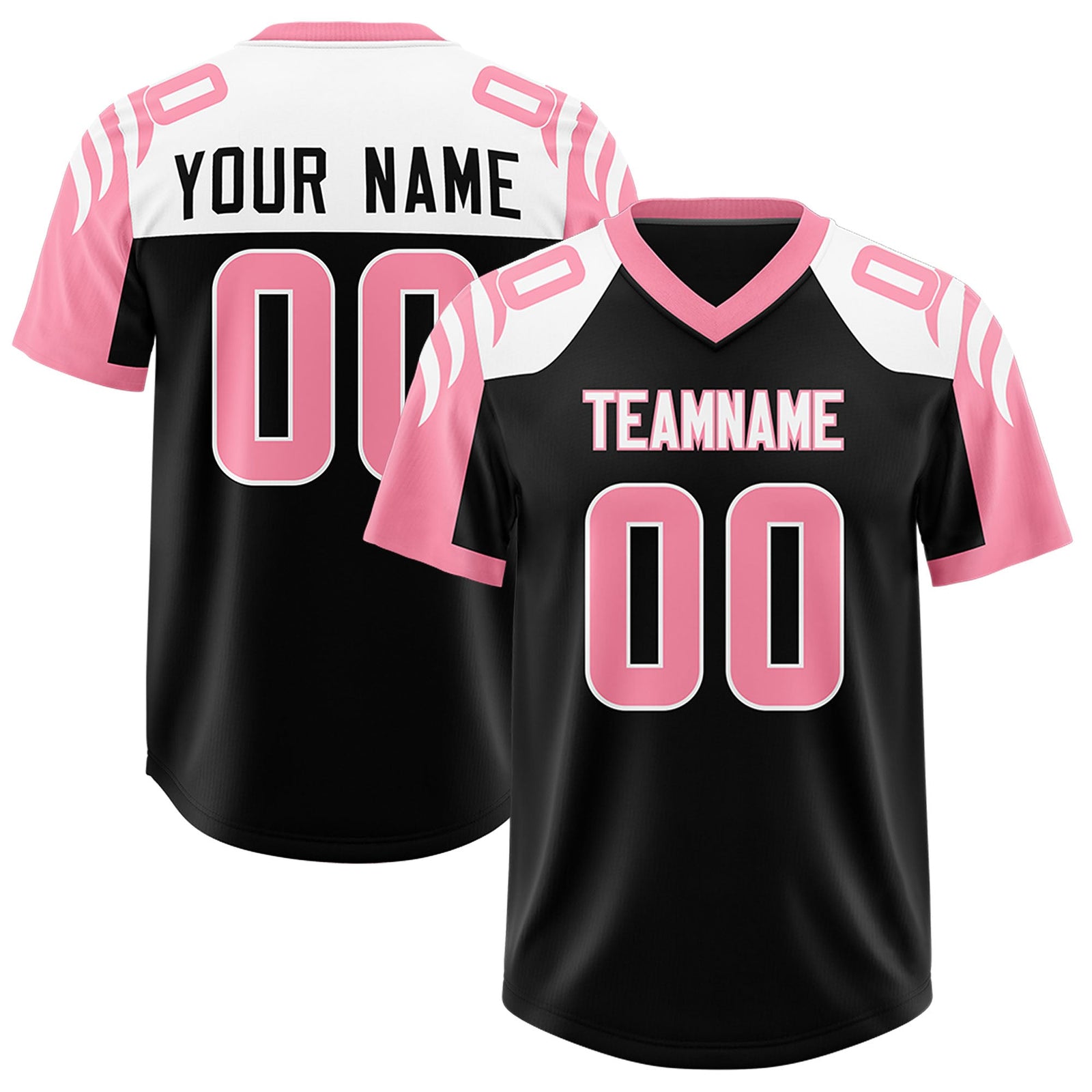 Custom Black Light Pink Raglan Sleeves Personalized Pattern Authentic Football Jersey