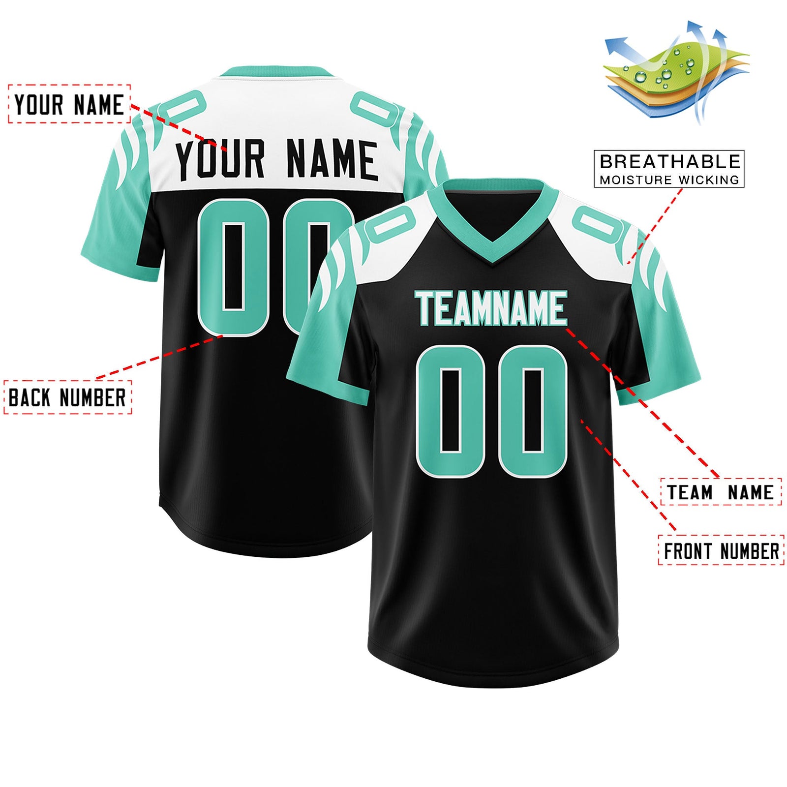 Custom Black Bright Green Raglan Sleeves Personalized Pattern Authentic Football Jersey