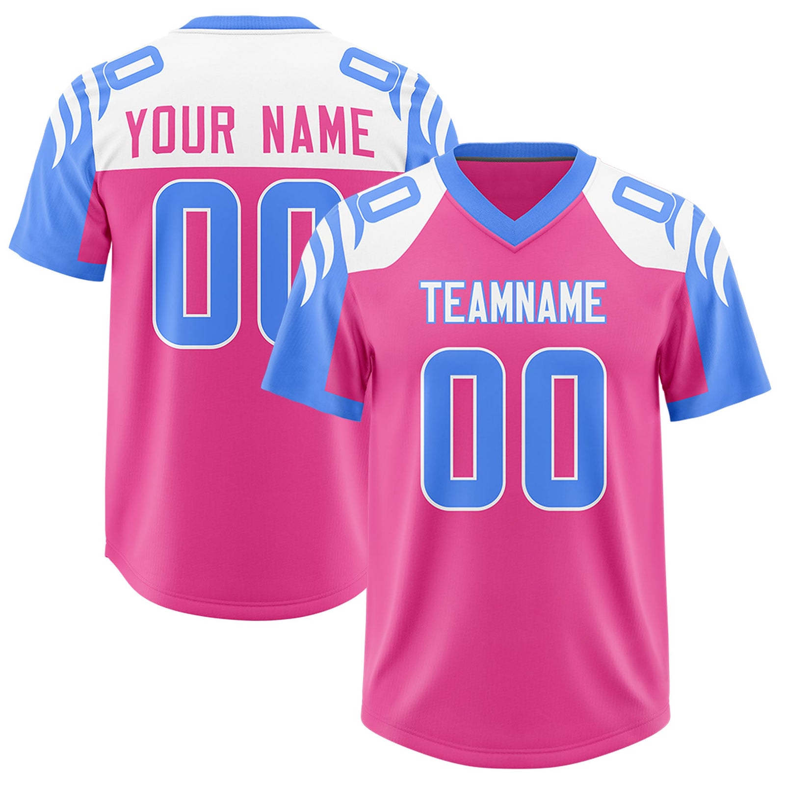 Custom Pink Powder Blue Raglan Sleeves Personalized Pattern Authentic Football Jersey