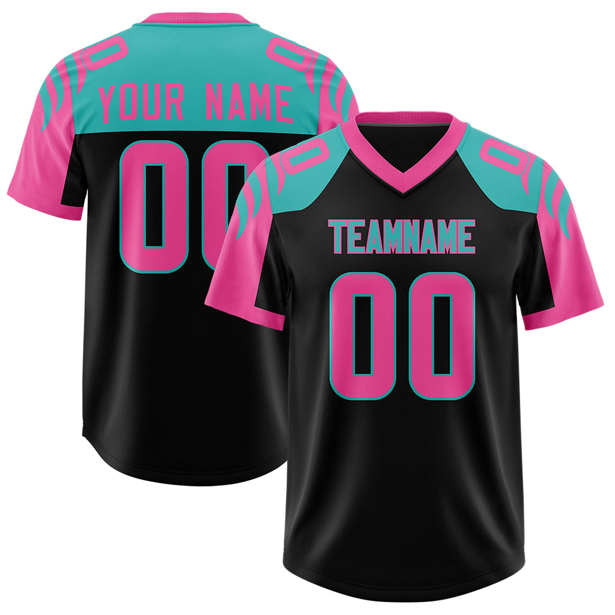 Custom Black Pink Raglan Sleeves Personalized Pattern Authentic Football Jersey