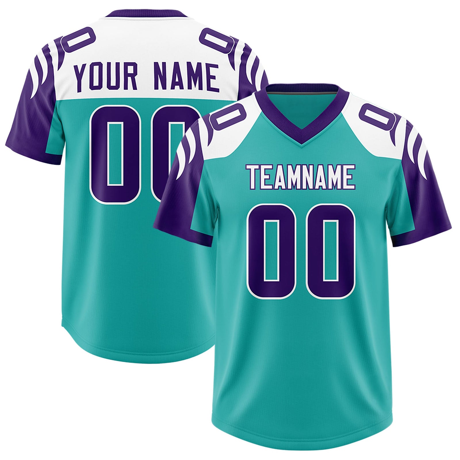 Custom Aqua Purple Raglan Sleeves Personalized Pattern Authentic Football Jersey