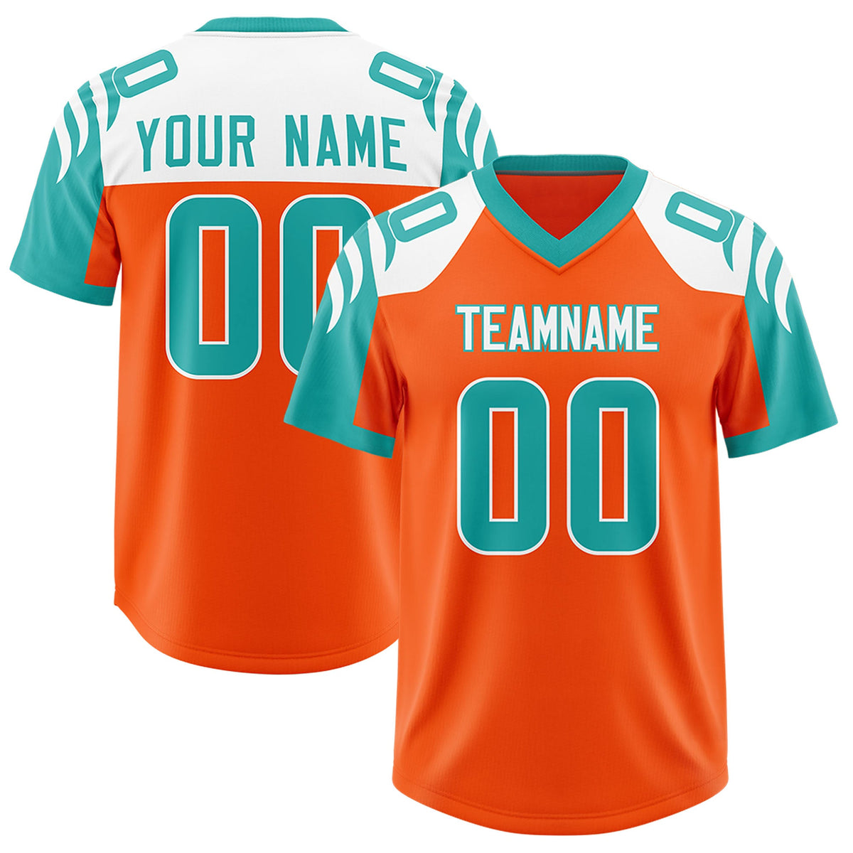 Custom Orange Aqua Raglan Sleeves Personalized Pattern Authentic Football Jersey