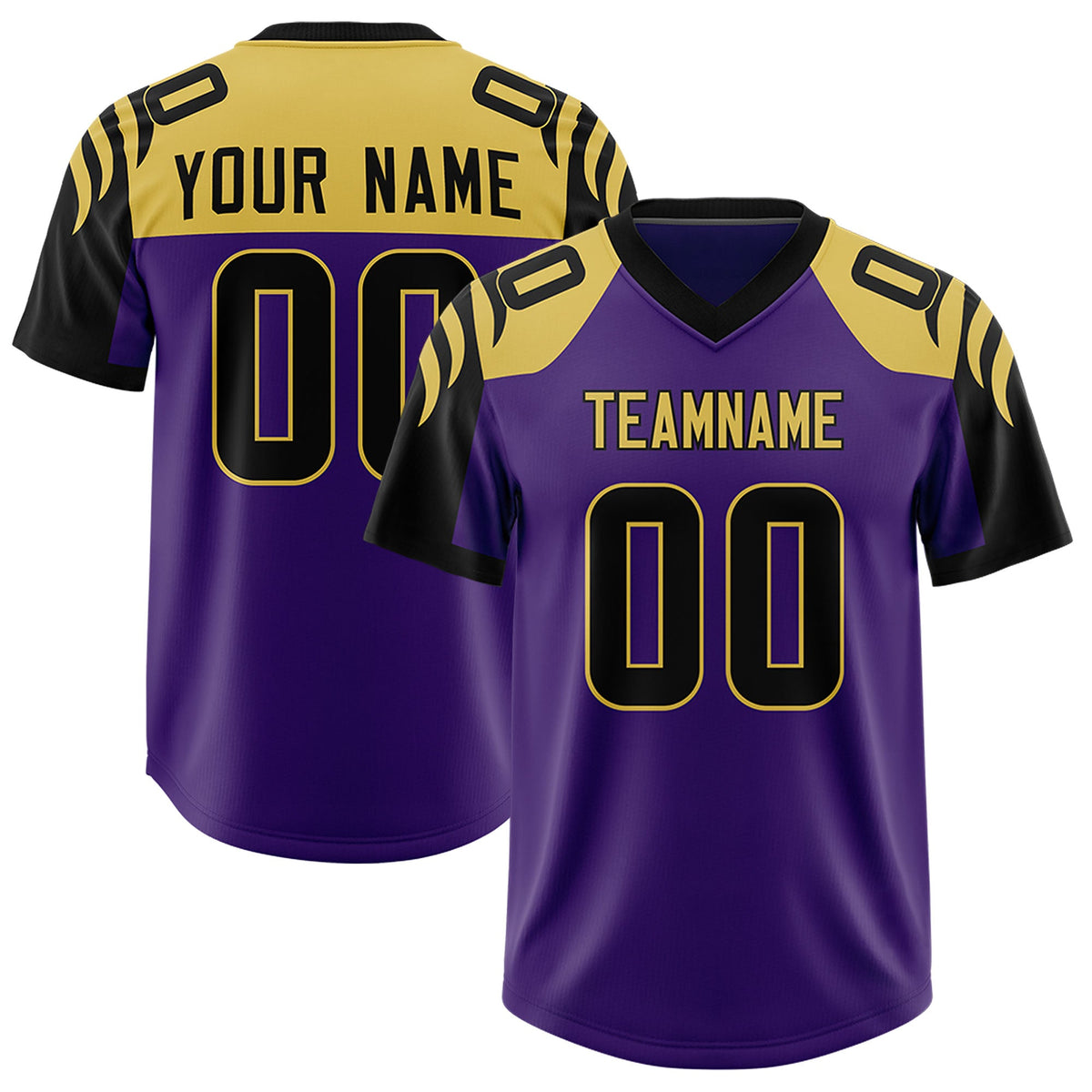 Custom Purple Black Raglan Sleeves Personalized Pattern Authentic Football Jersey