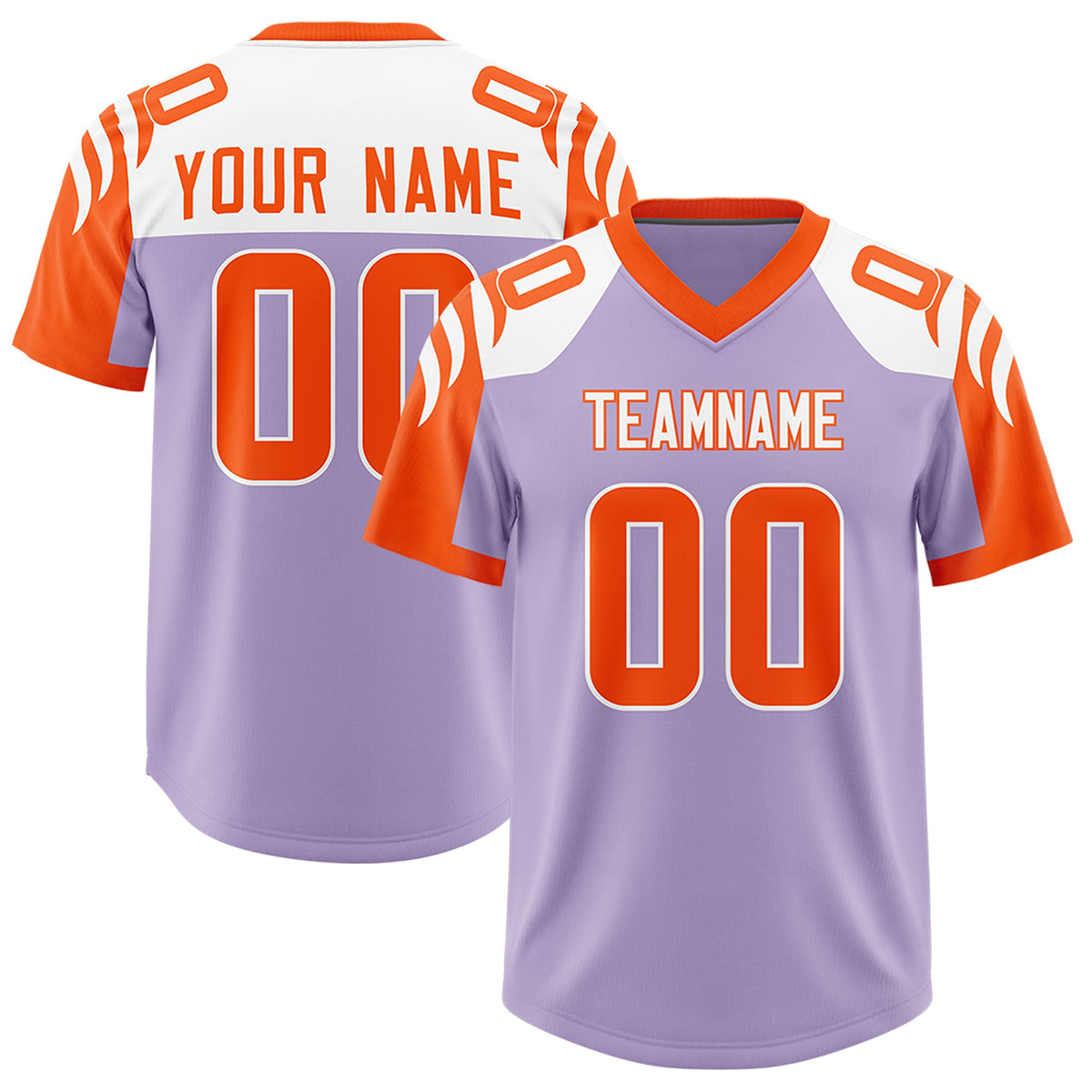 Custom Light Purple Orange Raglan Sleeves Personalized Pattern Authentic Football Jersey