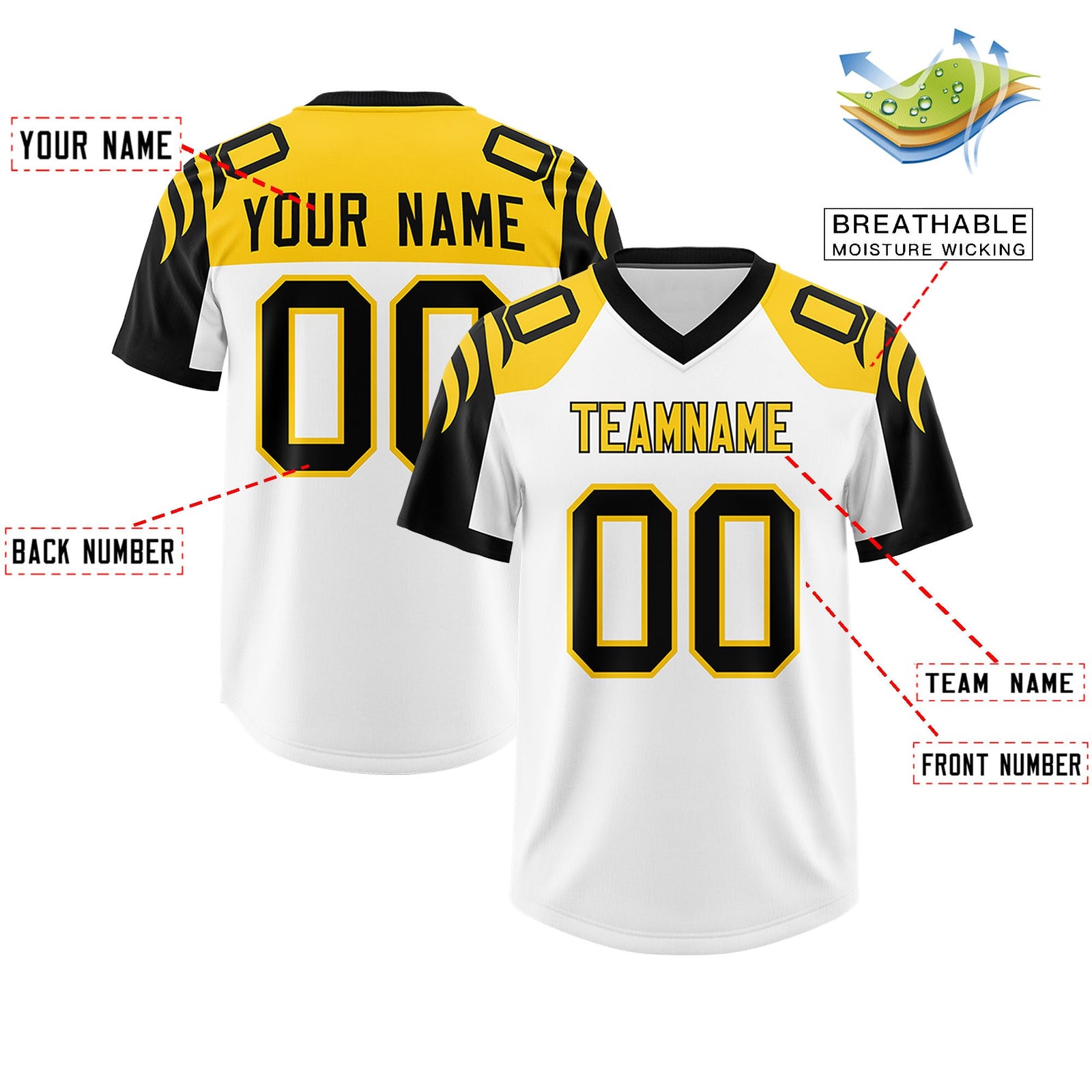 Custom White Black Raglan Sleeves Personalized Pattern Authentic Football Jersey