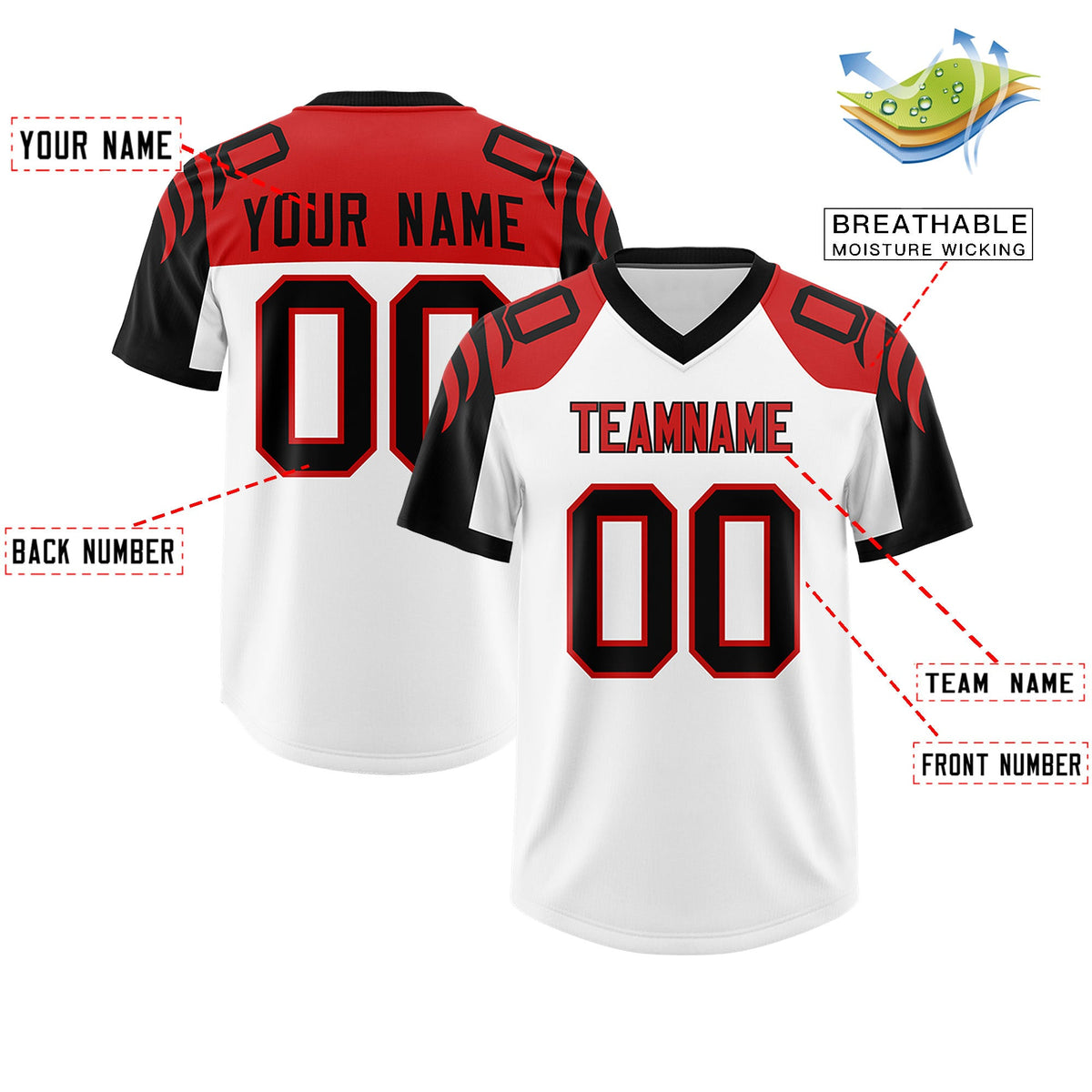 Custom White Black Raglan Sleeves Personalized Pattern Authentic Football Jersey