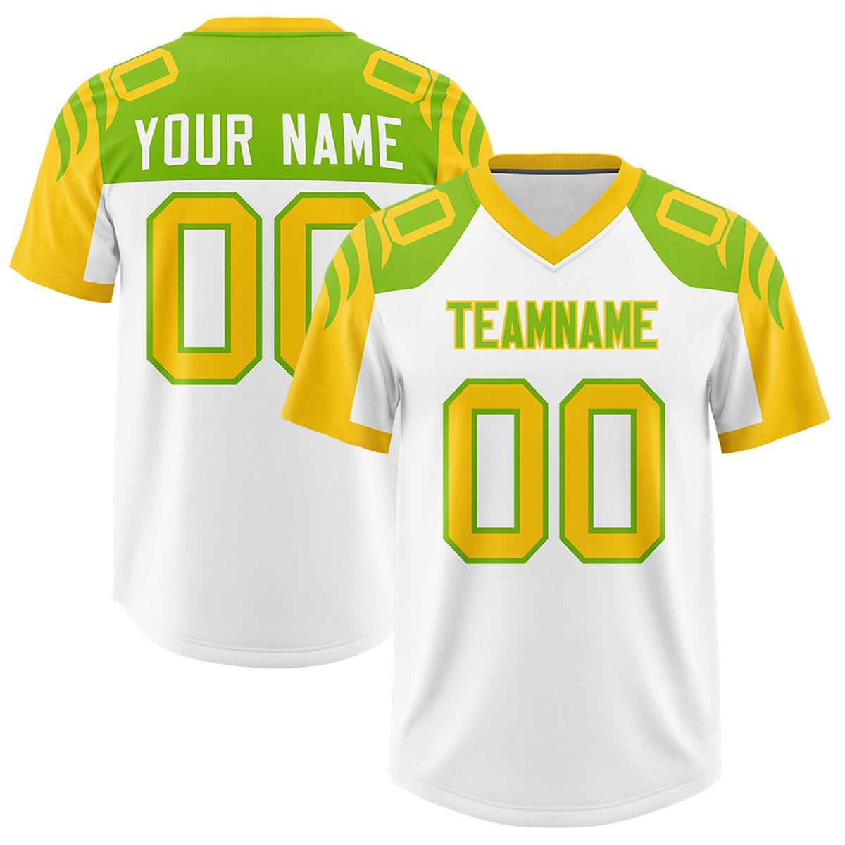 Custom White Gold Raglan Sleeves Personalized Pattern Authentic Football Jersey