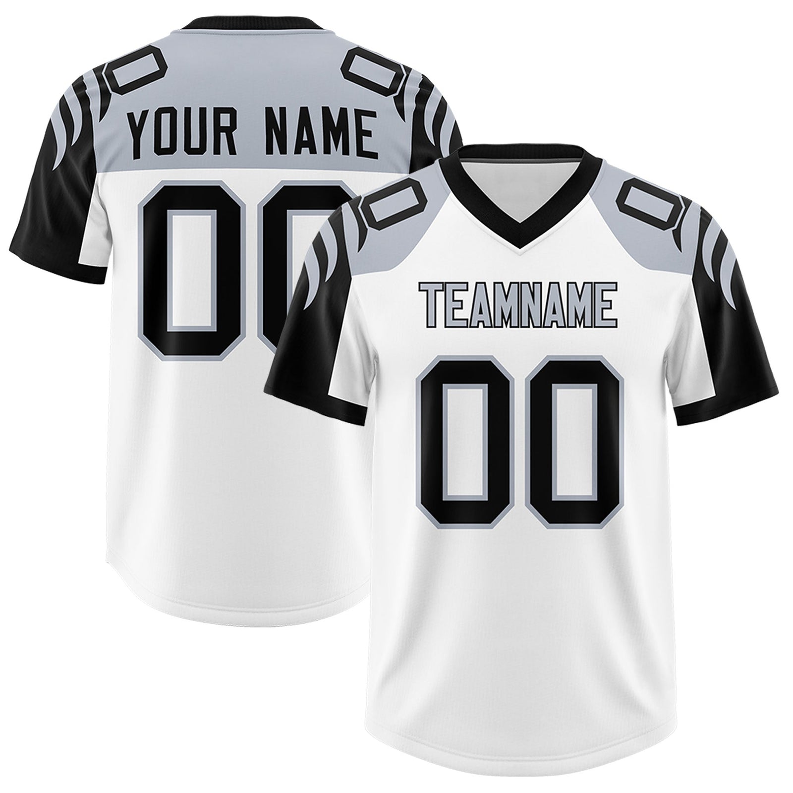 Custom White Black Raglan Sleeves Personalized Pattern Authentic Football Jersey