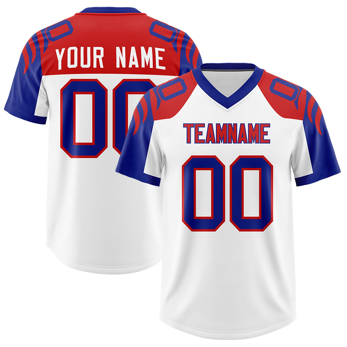 Custom White Royal Raglan Sleeves Personalized Pattern Authentic Football Jersey