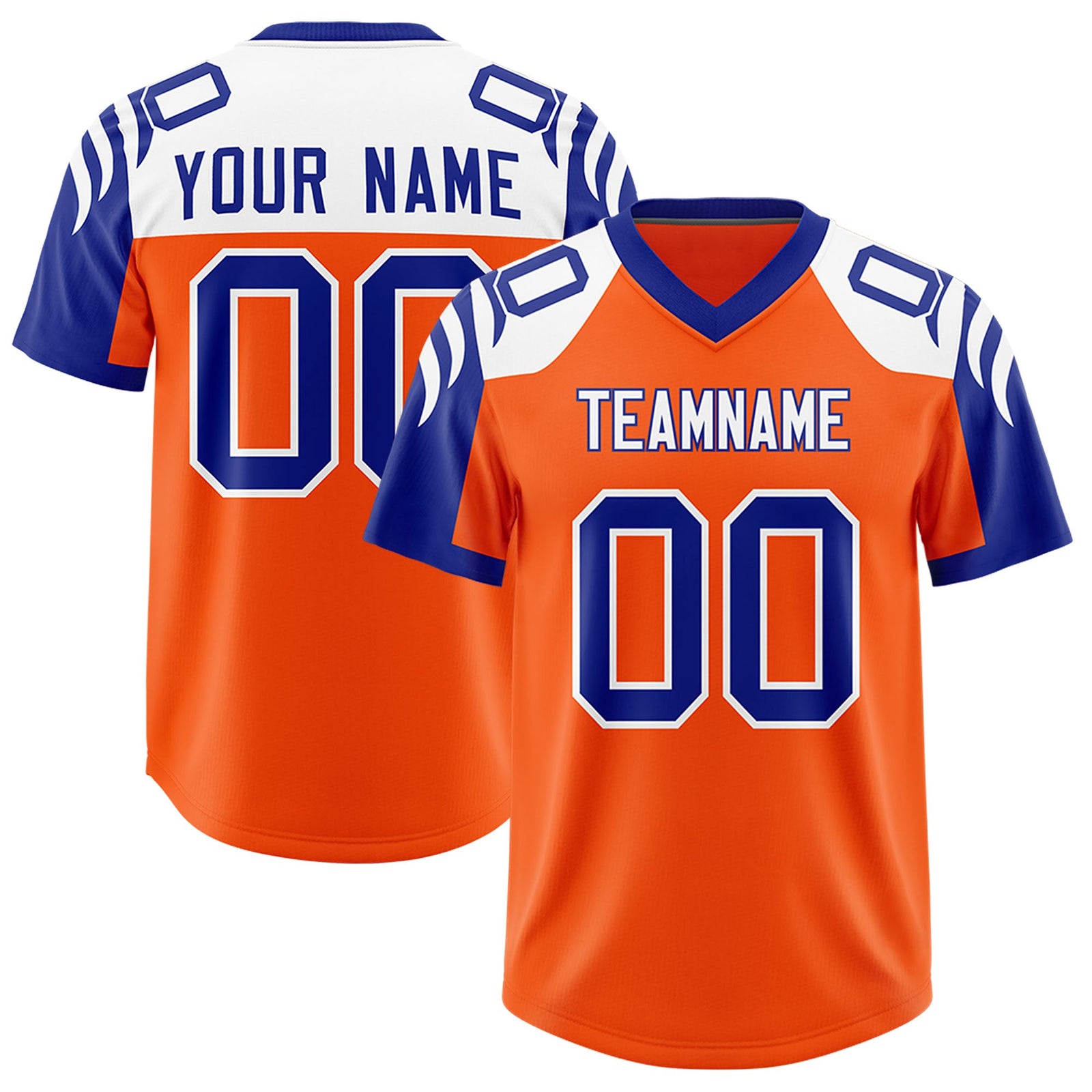 Custom Orange Royal Raglan Sleeves Personalized Pattern Authentic Football Jersey