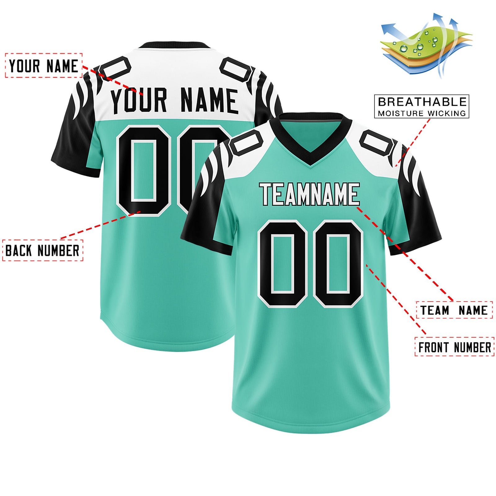 Custom Bright Green Black Raglan Sleeves Personalized Pattern Authentic Football Jersey