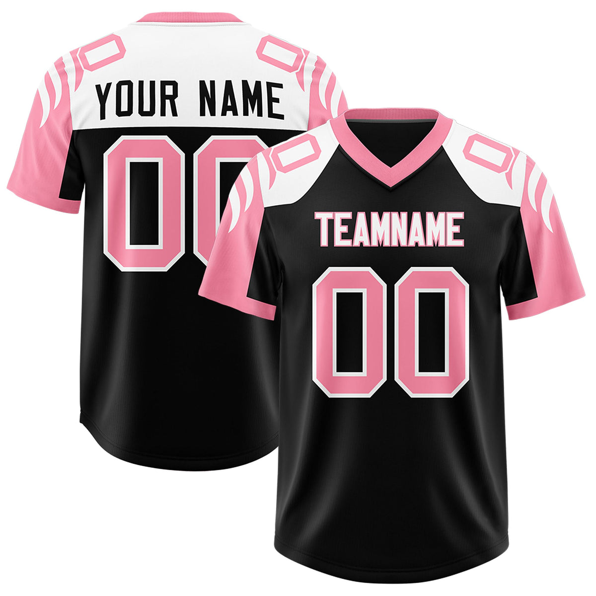 Custom Black Light Pink Raglan Sleeves Personalized Pattern Authentic Football Jersey