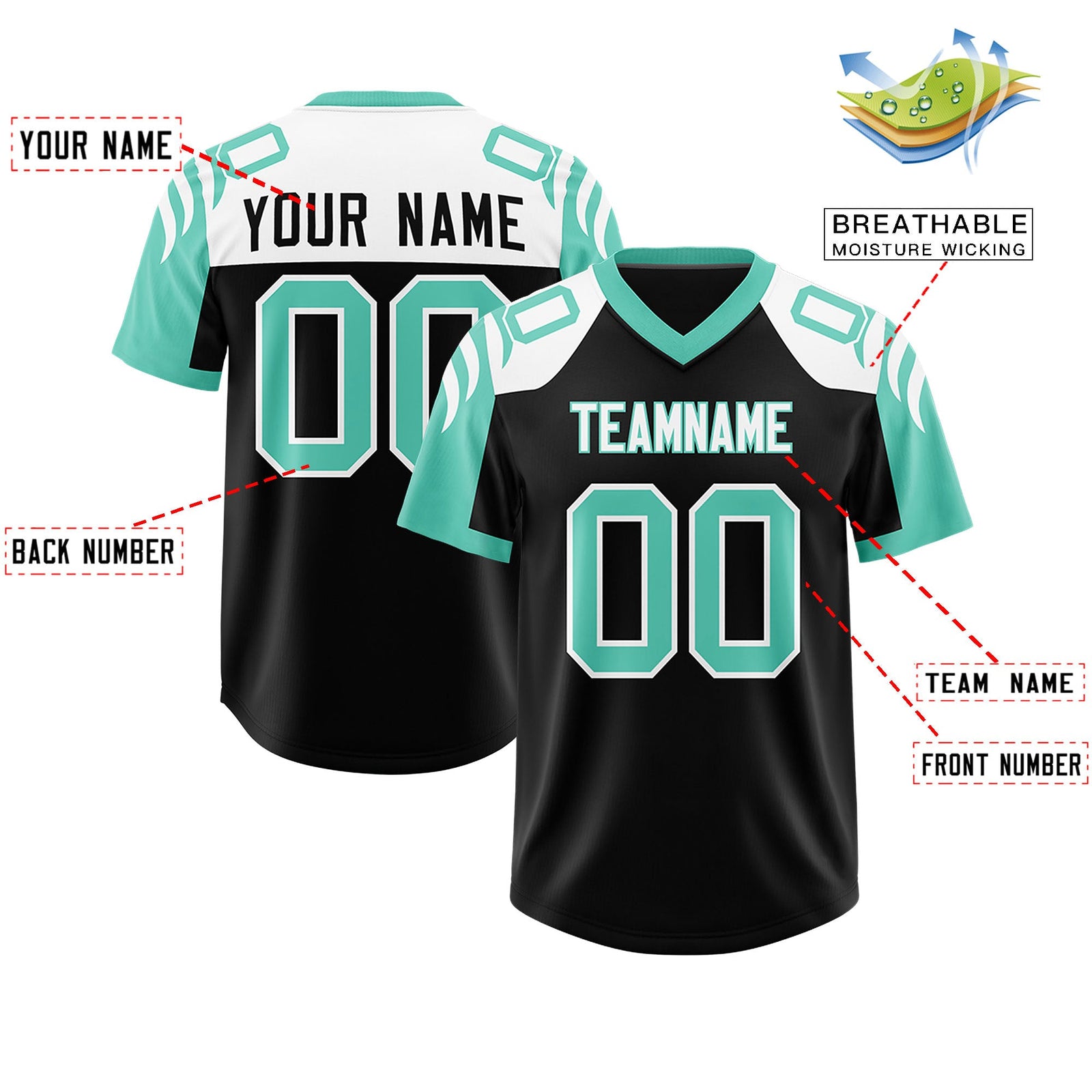 Custom Black Bright Green Raglan Sleeves Personalized Pattern Authentic Football Jersey