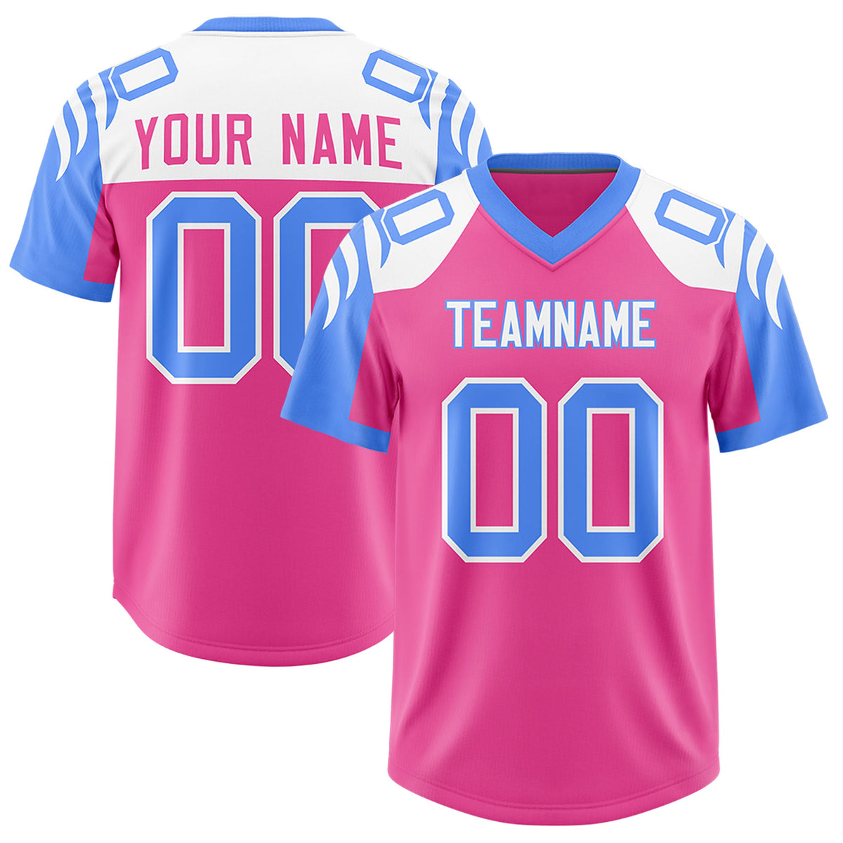 Custom Pink Powder Blue Raglan Sleeves Personalized Pattern Authentic Football Jersey