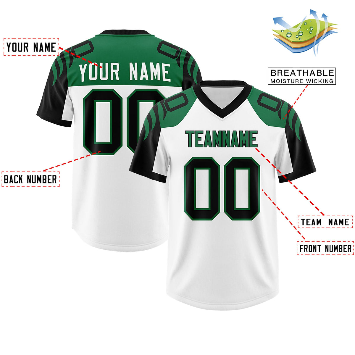 Custom White Black Raglan Sleeves Personalized Pattern Authentic Football Jersey