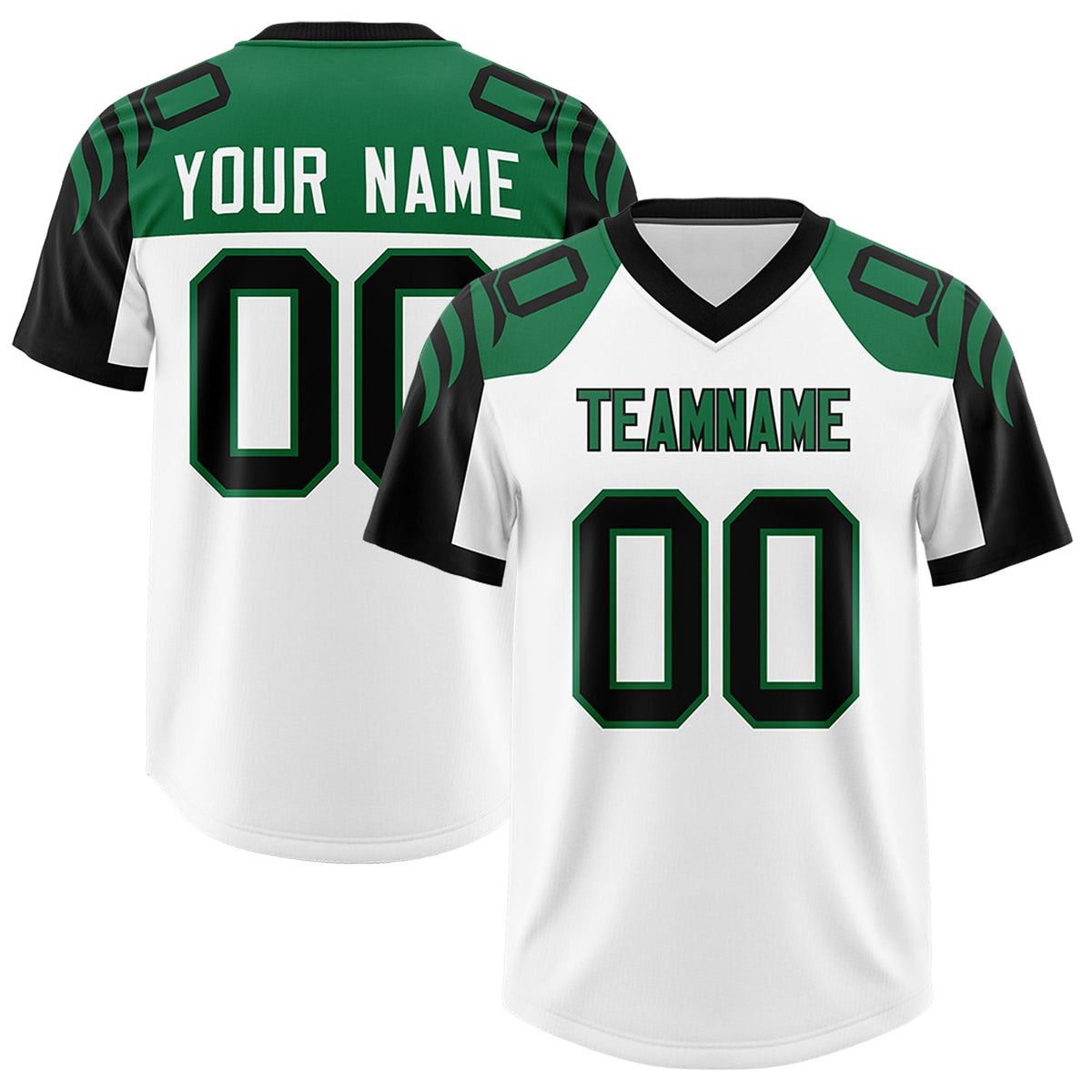 Custom White Black Raglan Sleeves Personalized Pattern Authentic Football Jersey