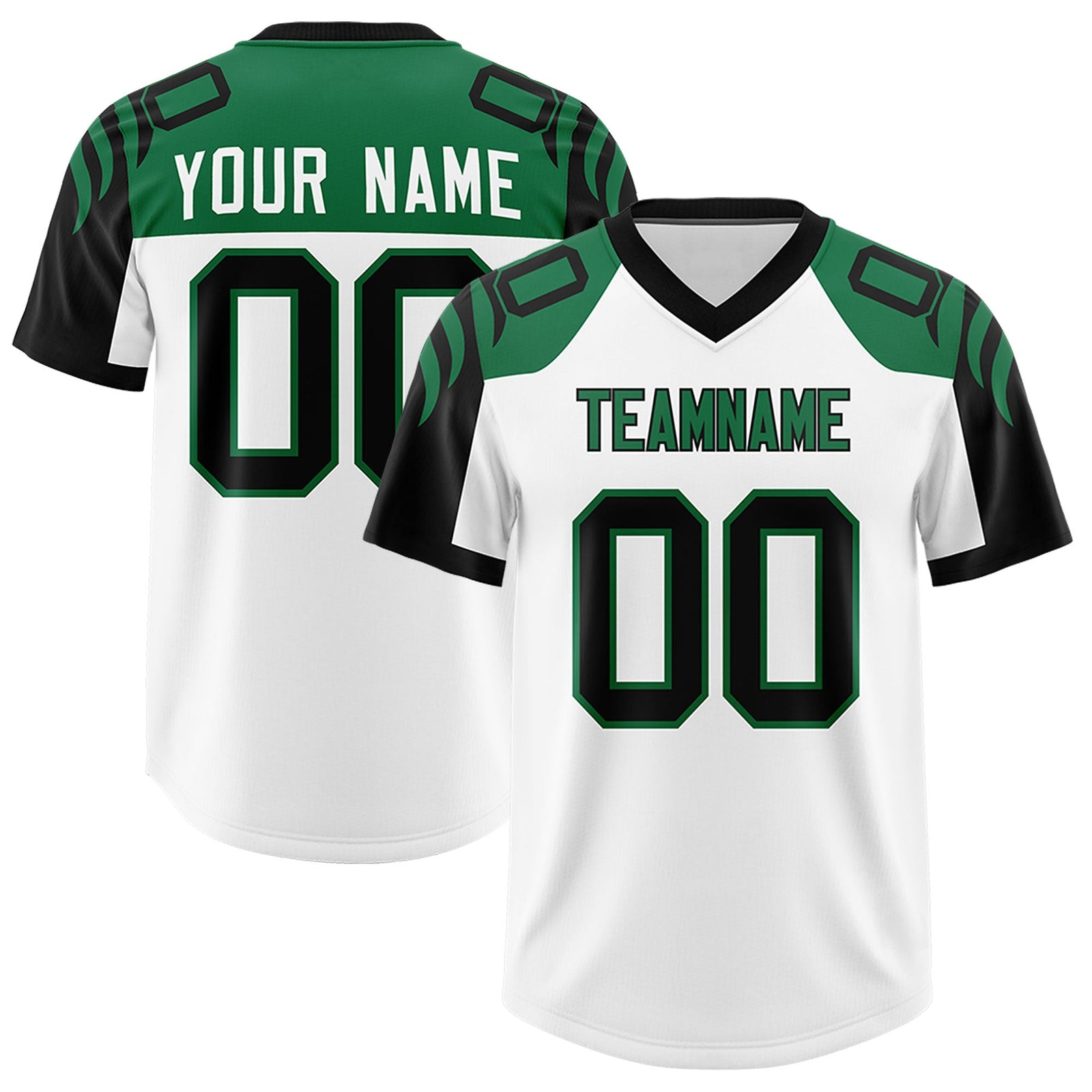 Custom White Black Raglan Sleeves Personalized Pattern Authentic Football Jersey