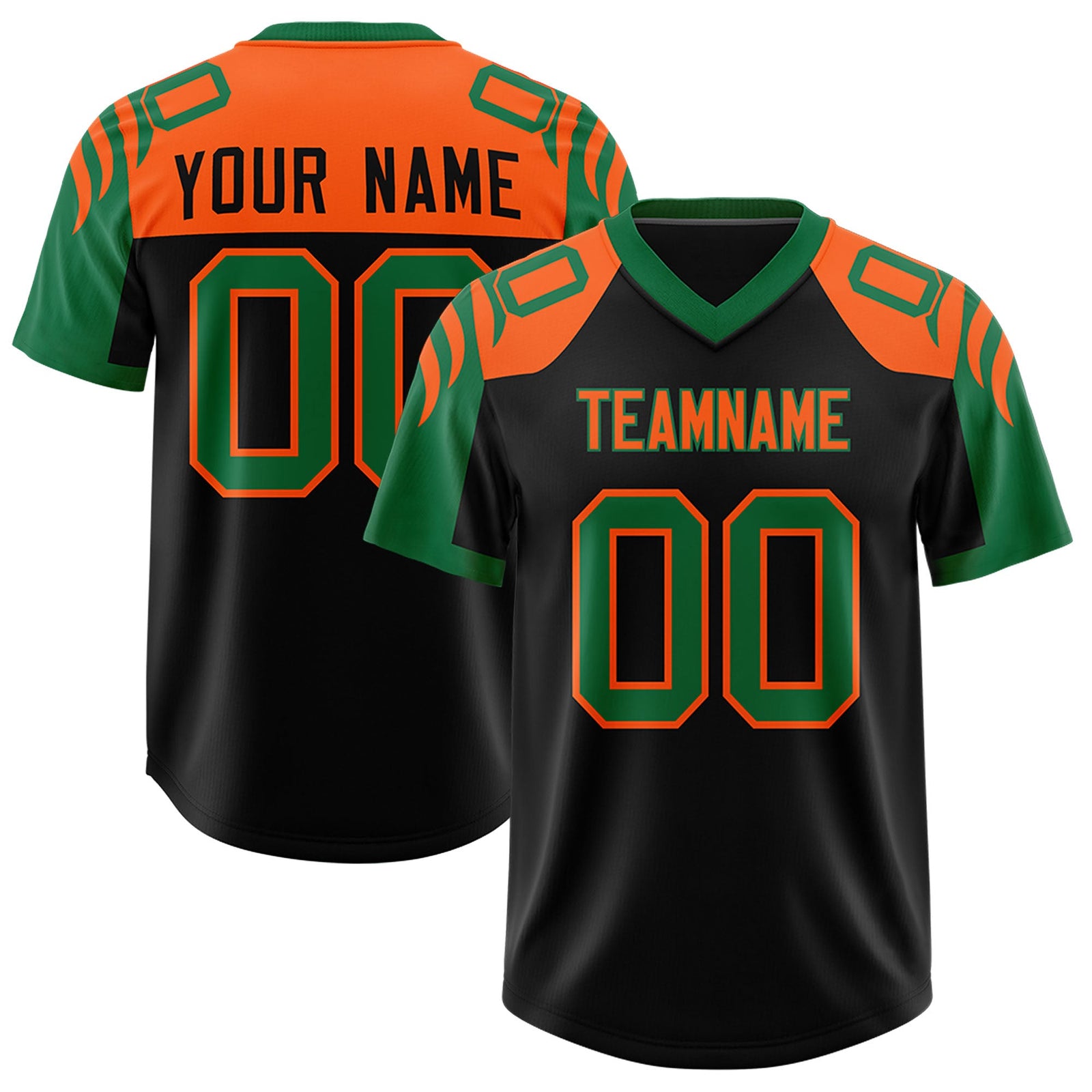 Custom Black Kelly Green Raglan Sleeves Personalized Pattern Authentic Football Jersey