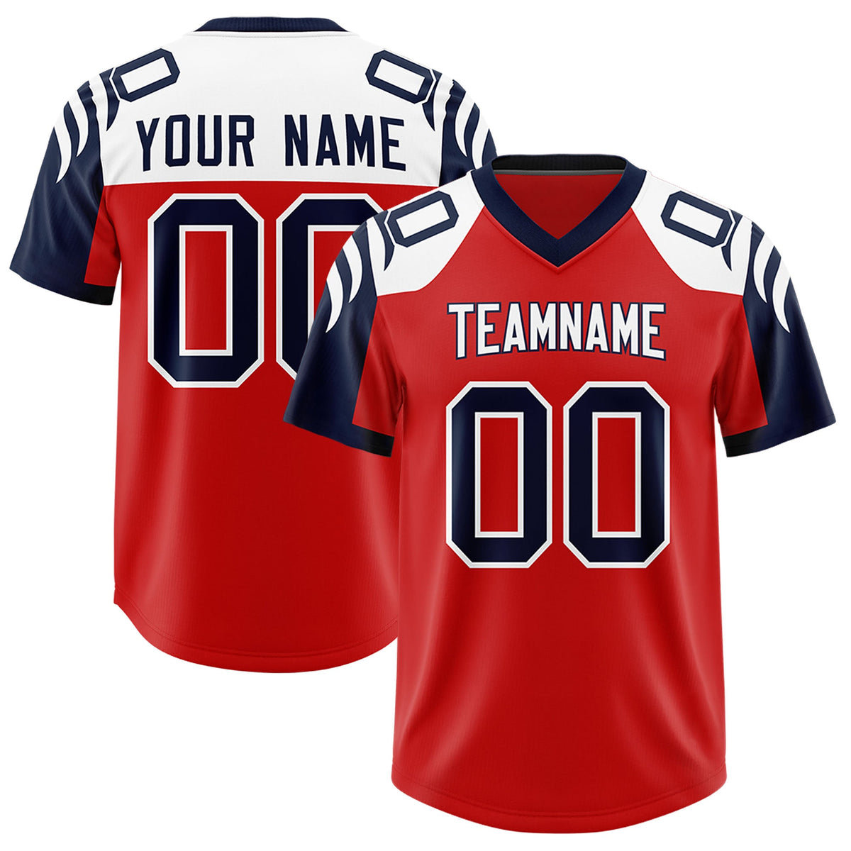 Custom Red Navy Raglan Sleeves Personalized Pattern Authentic Football Jersey