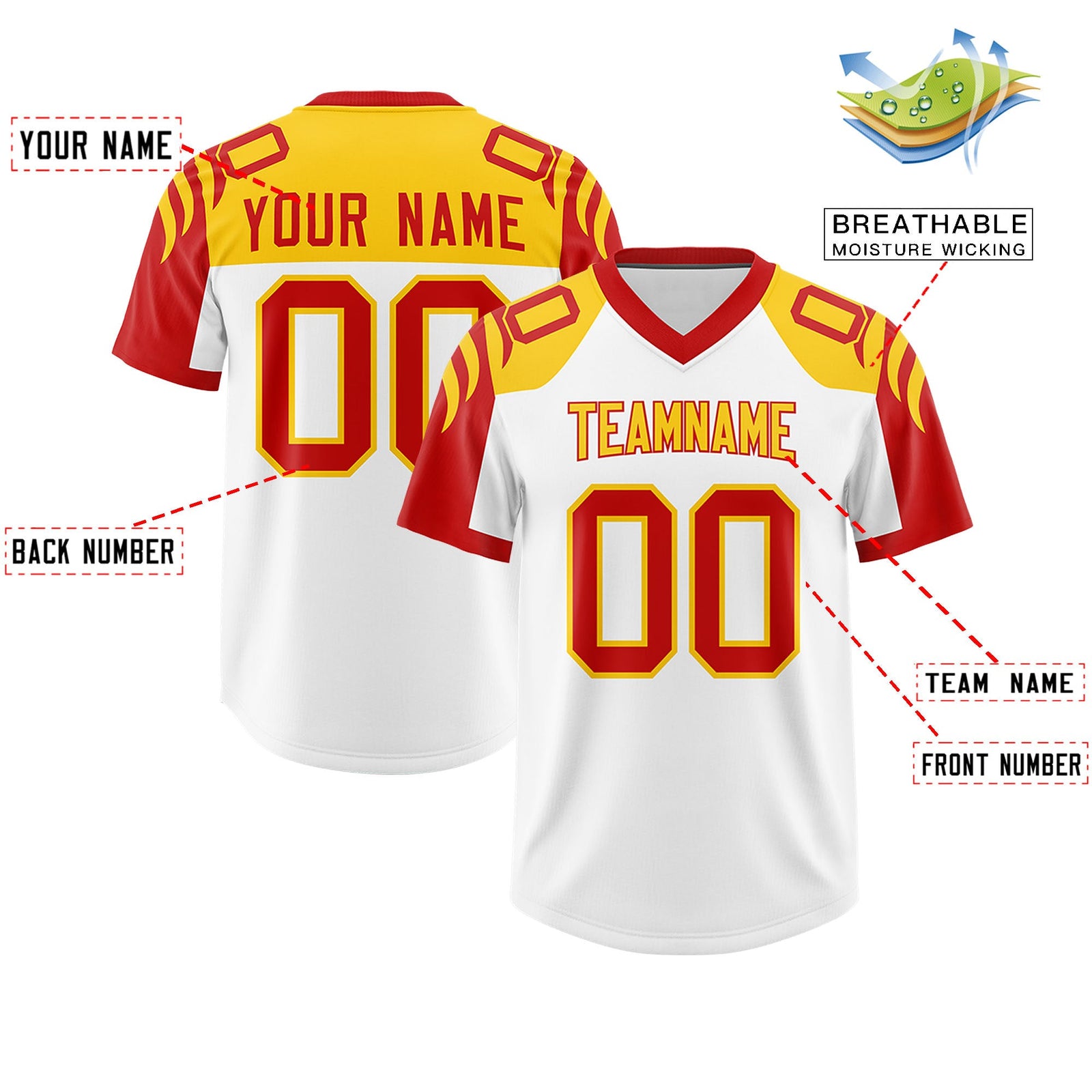 Custom White Red Raglan Sleeves Personalized Pattern Authentic Football Jersey