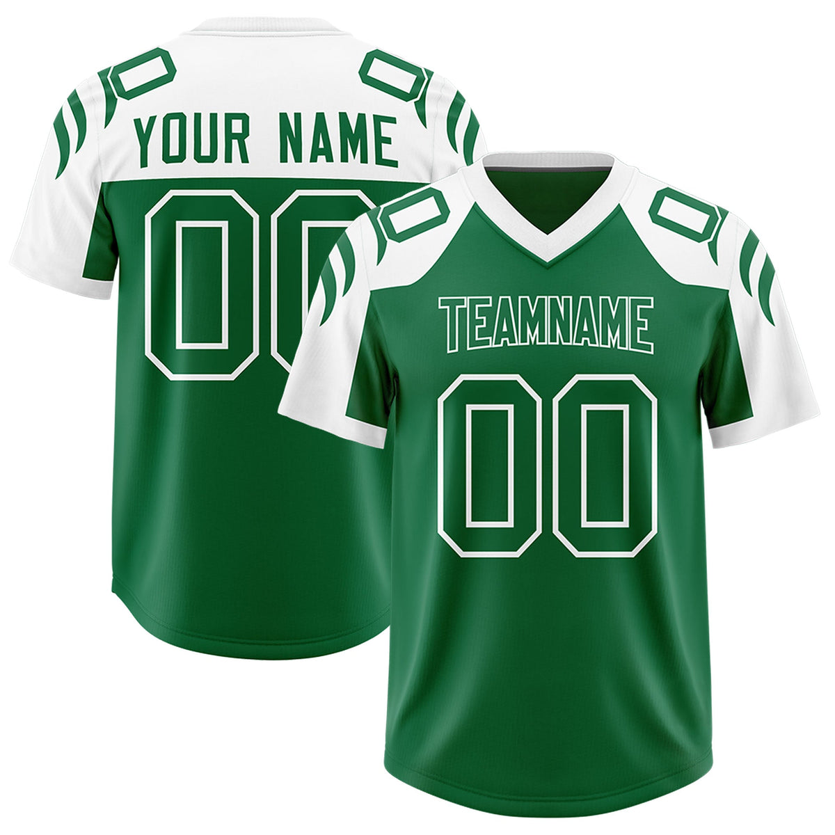 Custom Kelly Green White Raglan Sleeves Personalized Pattern Authentic Football Jersey