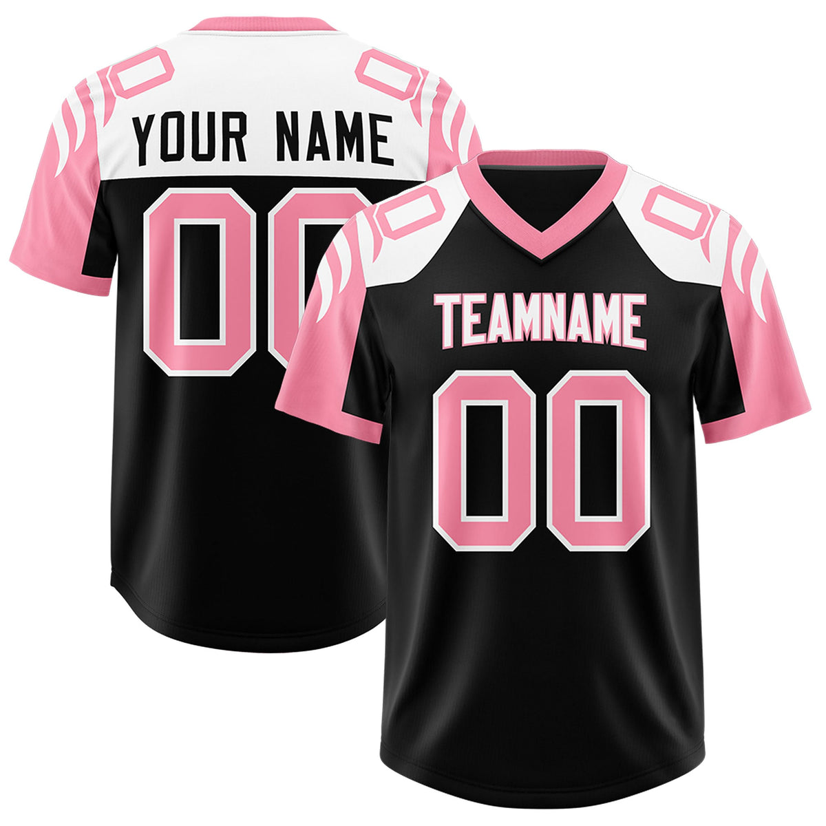 Custom Black Light Pink Raglan Sleeves Personalized Pattern Authentic Football Jersey