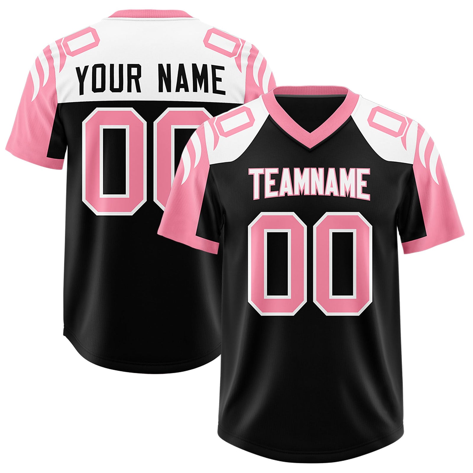Custom Black Light Pink Raglan Sleeves Personalized Pattern Authentic Football Jersey