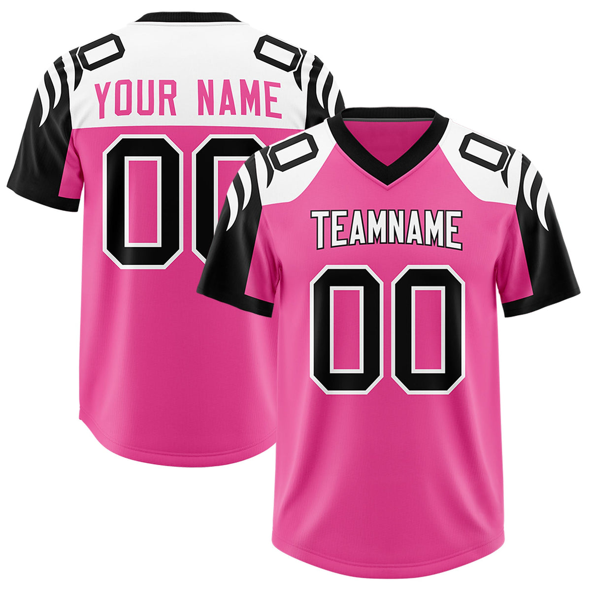 Custom Pink Black Raglan Sleeves Personalized Pattern Authentic Football Jersey