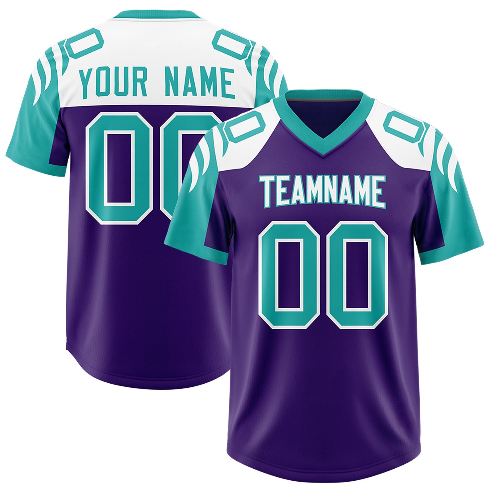 Custom Purple Aqua Raglan Sleeves Personalized Pattern Authentic Football Jersey