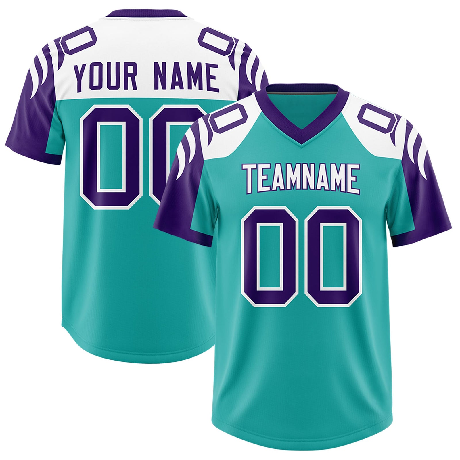 Custom Aqua Purple Raglan Sleeves Personalized Pattern Authentic Football Jersey