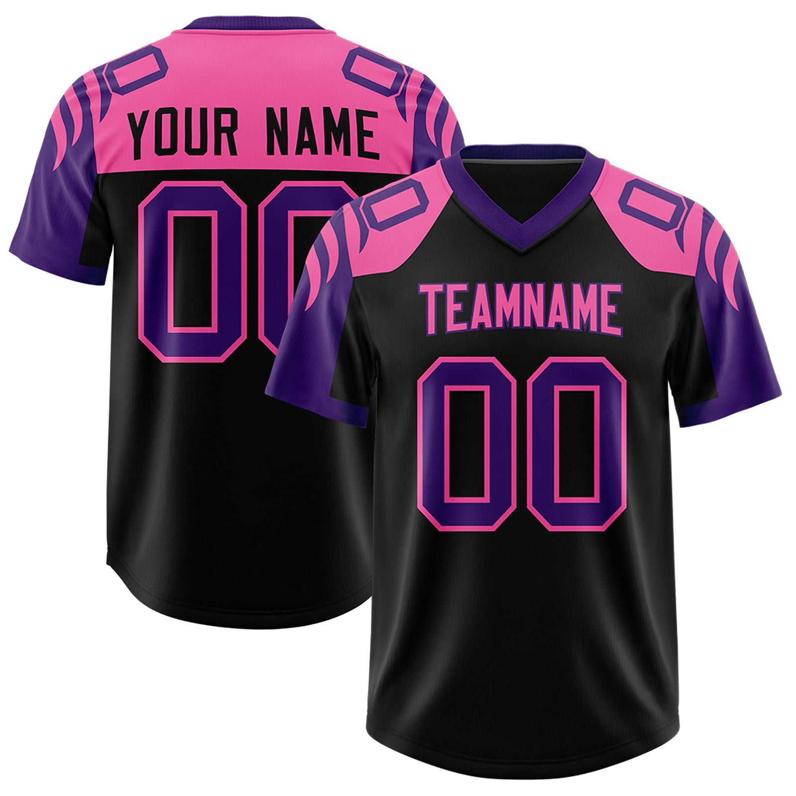 Custom Black Purple Raglan Sleeves Personalized Pattern Authentic Football Jersey