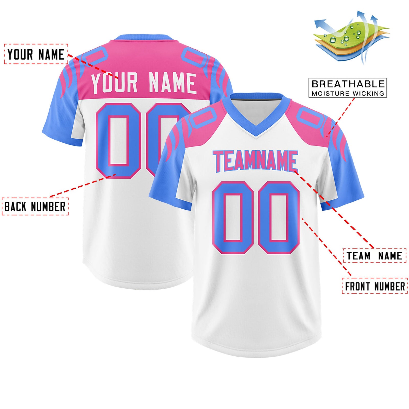Custom White Powder Blue Raglan Sleeves Personalized Pattern Authentic Football Jersey