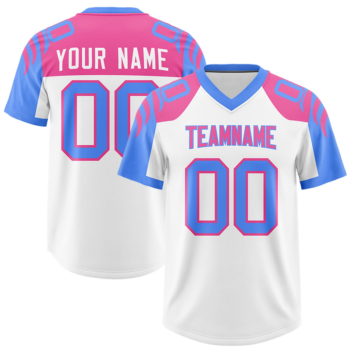 Custom White Powder Blue Raglan Sleeves Personalized Pattern Authentic Football Jersey
