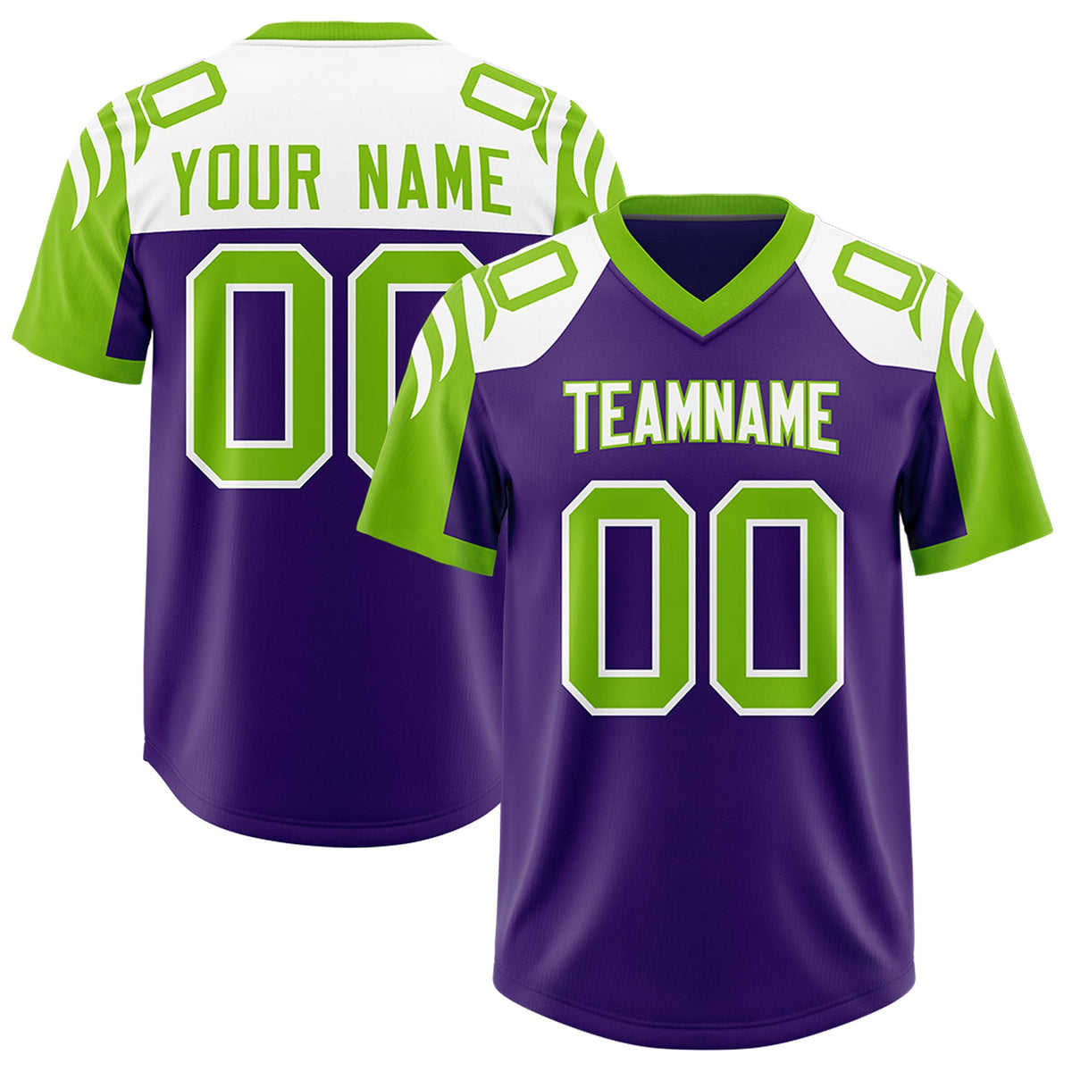 Custom Purple Neon Green Raglan Sleeves Personalized Pattern Authentic Football Jersey