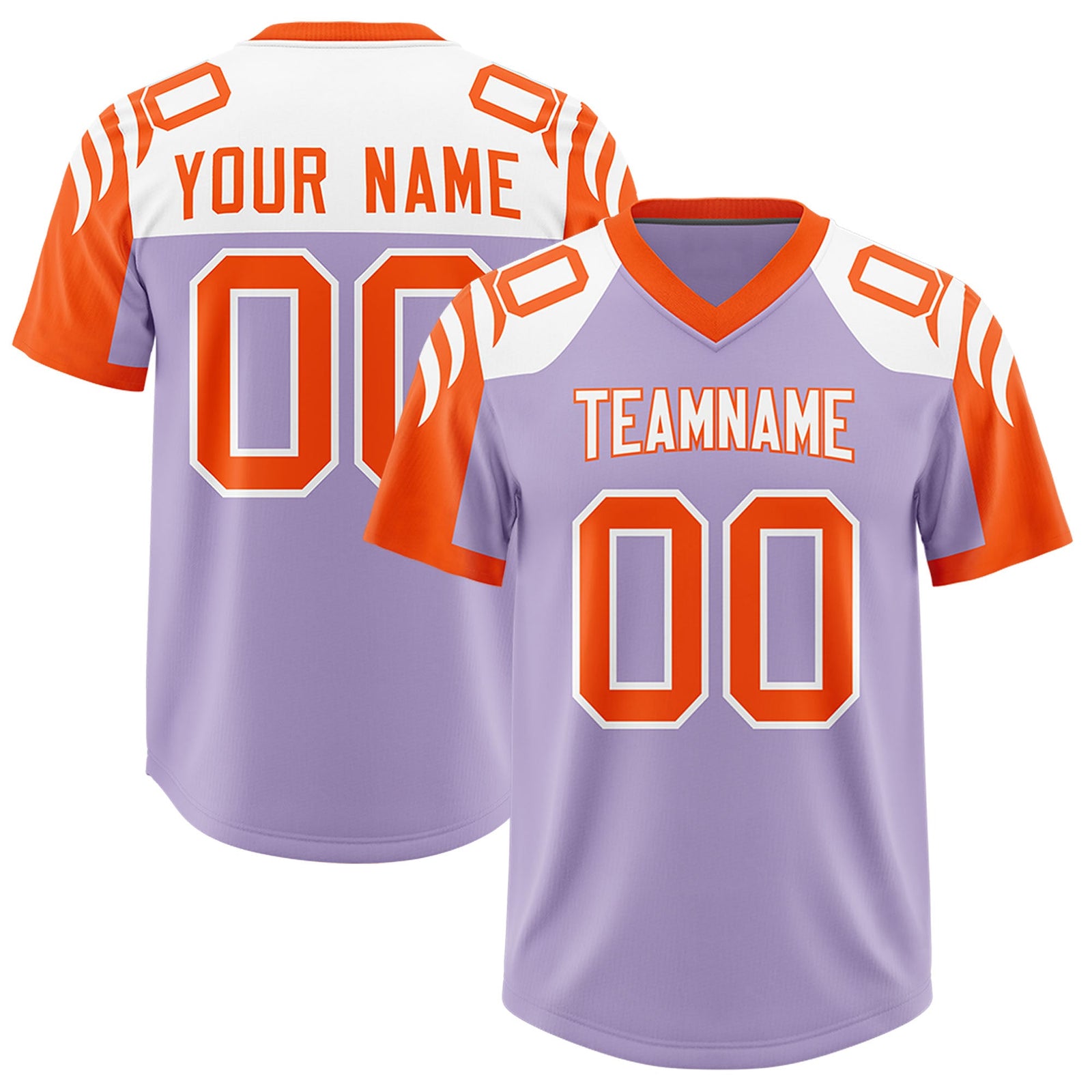 Custom Light Purple Orange Raglan Sleeves Personalized Pattern Authentic Football Jersey