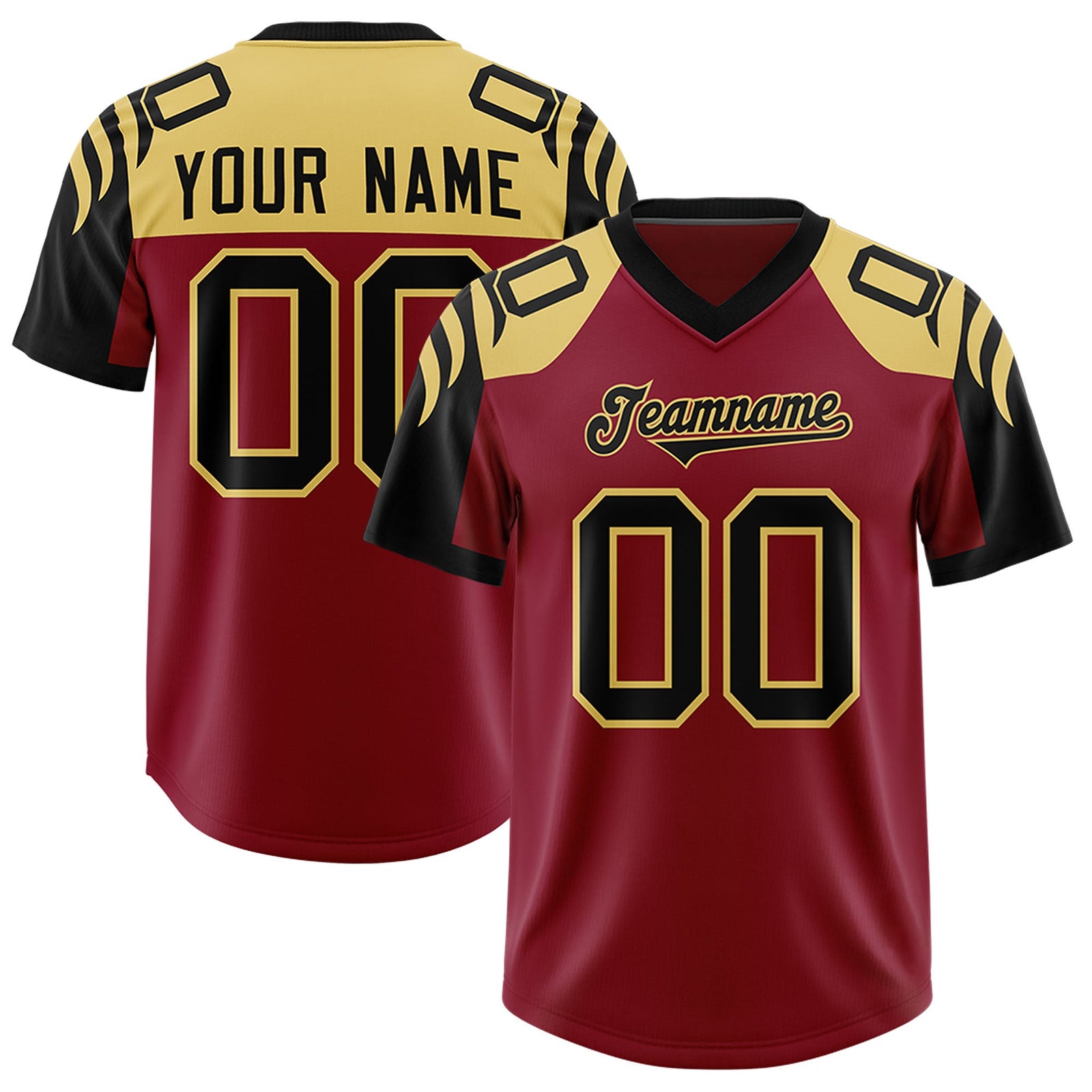 Custom Crimson Black Raglan Sleeves Personalized Pattern Authentic Football Jersey